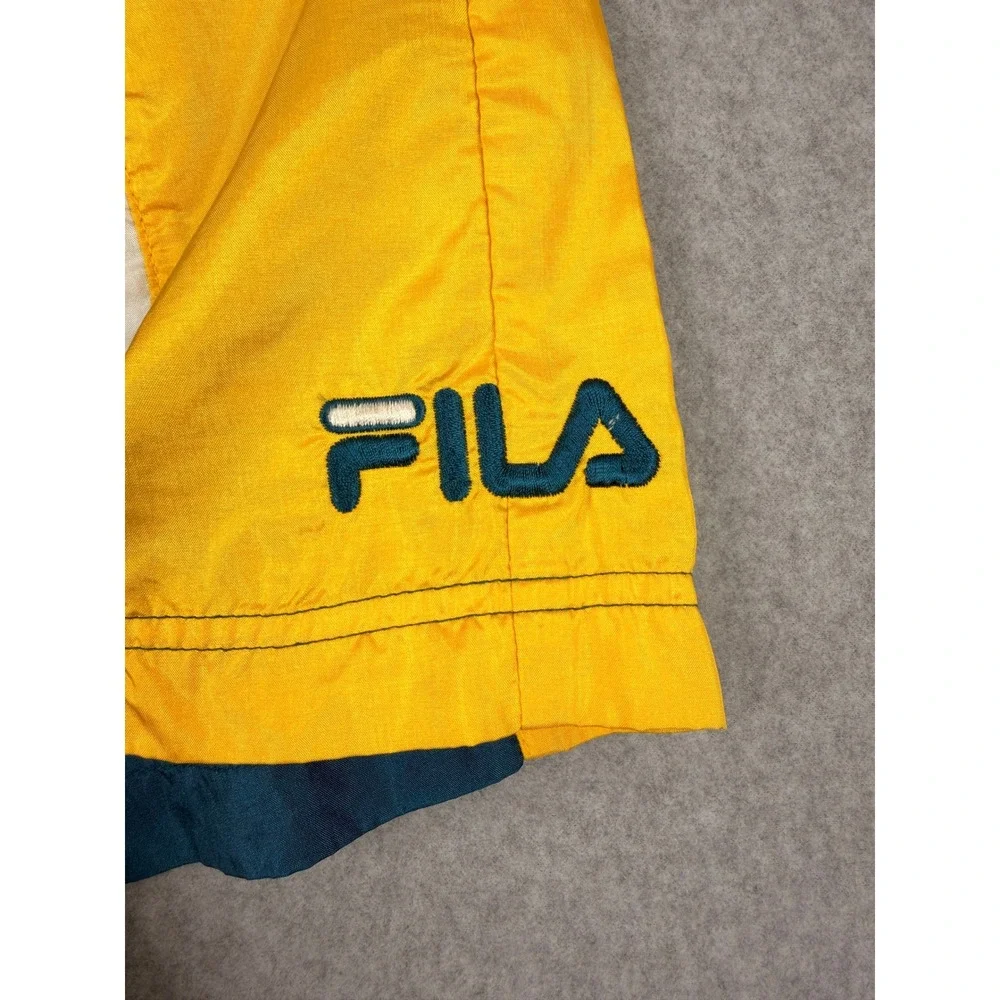 Fila Vintage Mens Teal Yellow Colorblock Nylon Athletic Gym Shorts Size Medium